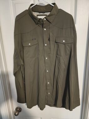 Men's Poncho Outdoors Olive Green Casual Button-Down Shirt